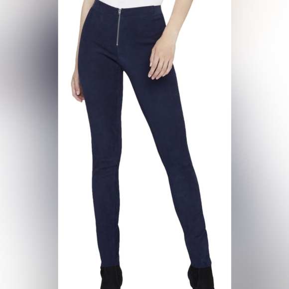 Alice+ Olivia Lambskin Blue Suede Zip Front Skinny Pants Size 00 Women - Picture 2 of 12